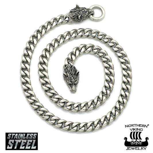 Panssariketju 10 mm Northern Viking Jewelry Sudenpäillä + Fenrir Wolf Head