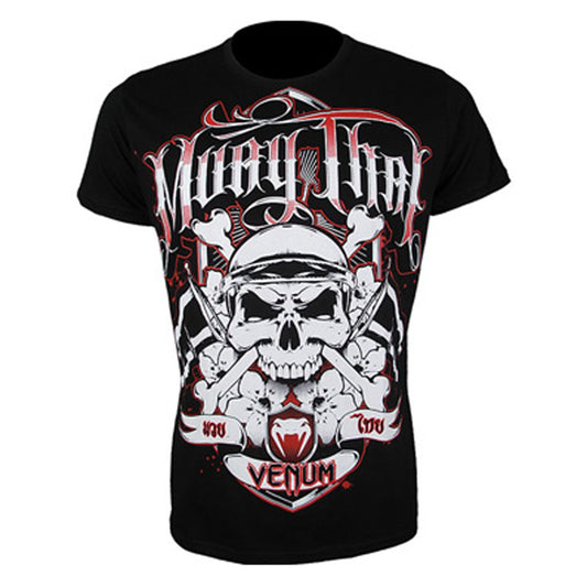 Venum muay thai klassinen t-paita kuvattuna edestä. Upea skull design, ptcombet.com kaupasta