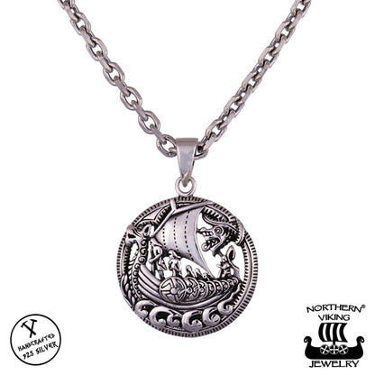 Northern Viking Jewelry® 925-Hopeariipus Viking Longship
