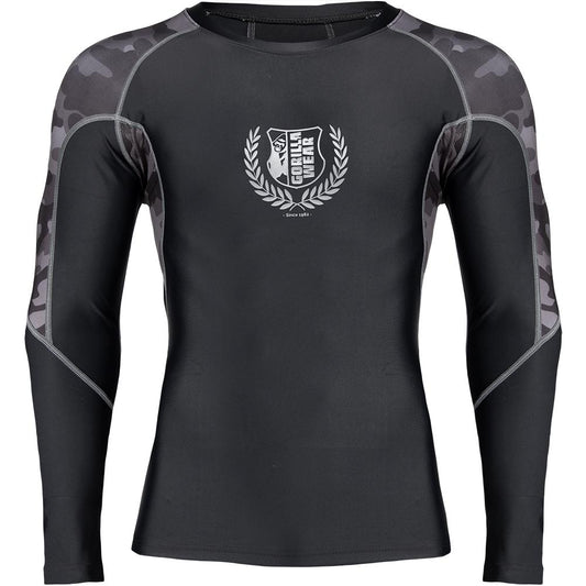 Gorilla Wear Lander Rashguard Long Sleeve - Musta/Metrocamo pitkähihainen paita edestä