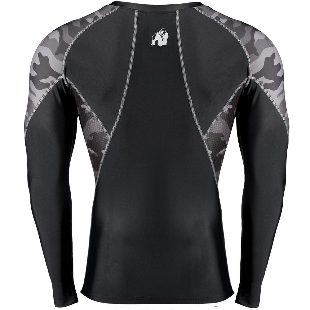 Gorilla Wear Lander Rashguard Long Sleeve - Musta/Metrocamo pitkähihainen paita takaa