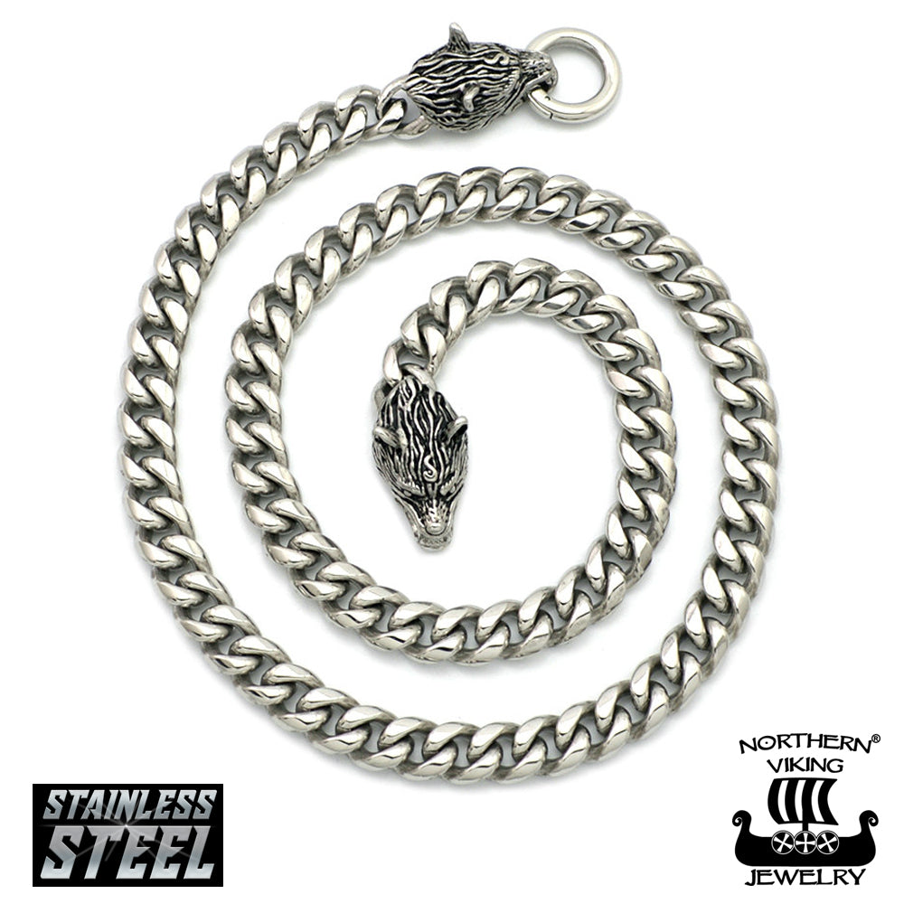 Panssariketju 10 mm Northern Viking Jewelry Sudenpäillä + Fenrir Wolf Head