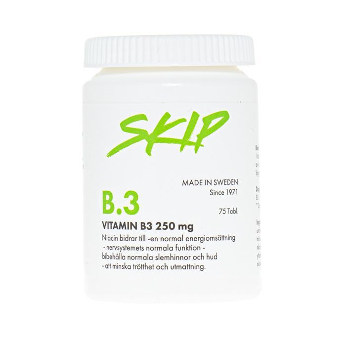 Skip B3-vitamiini. niasiini. Kuvassa on purkki. 